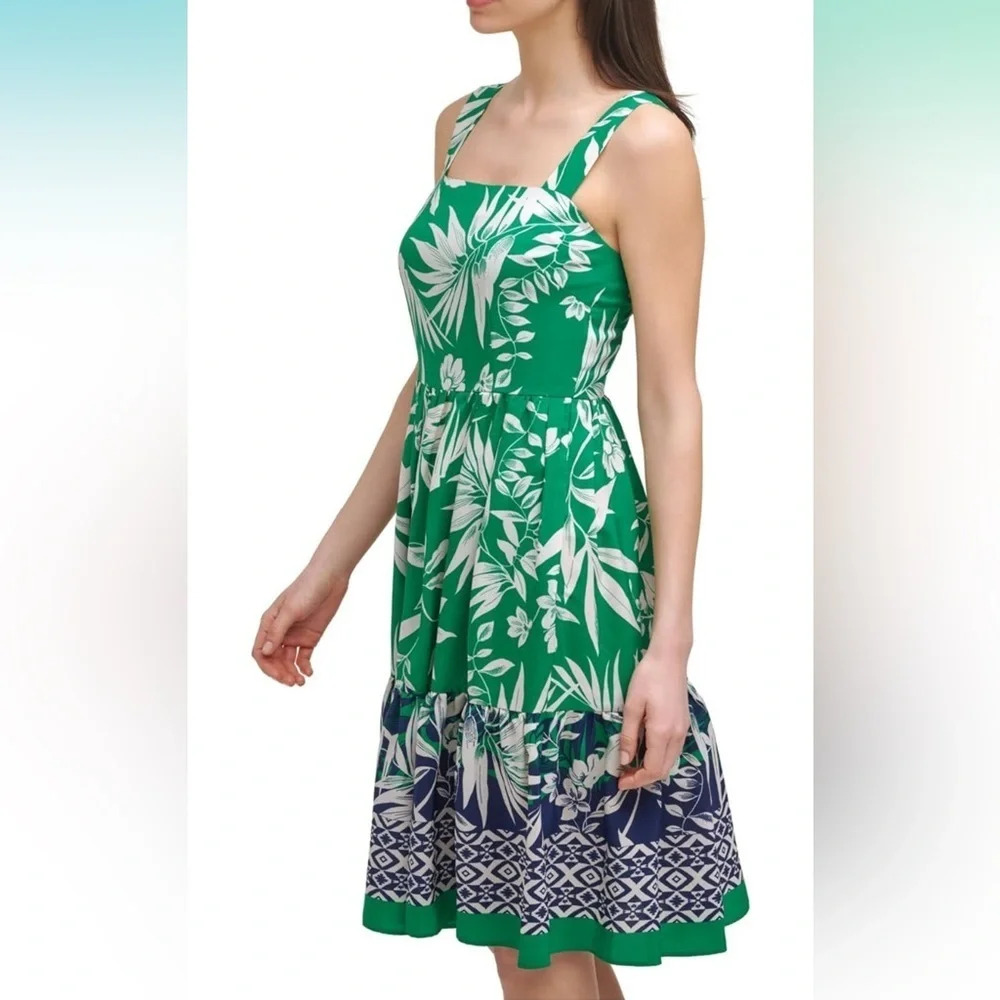 NWT Jessica Howard Smocked Tiered Square Neck Party Dress Pocket Blue Green 12P